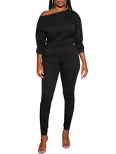 Conjunto de dos piezas de top ajustado de manga larga con leggings y pantalones